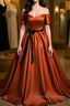 A-Line Satin Orange Long Prom Dress, Orange Formal Evening Dress