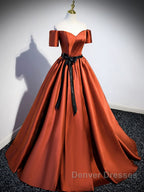 A-Line Satin Orange Long Prom Dress, Orange Formal Evening Dress