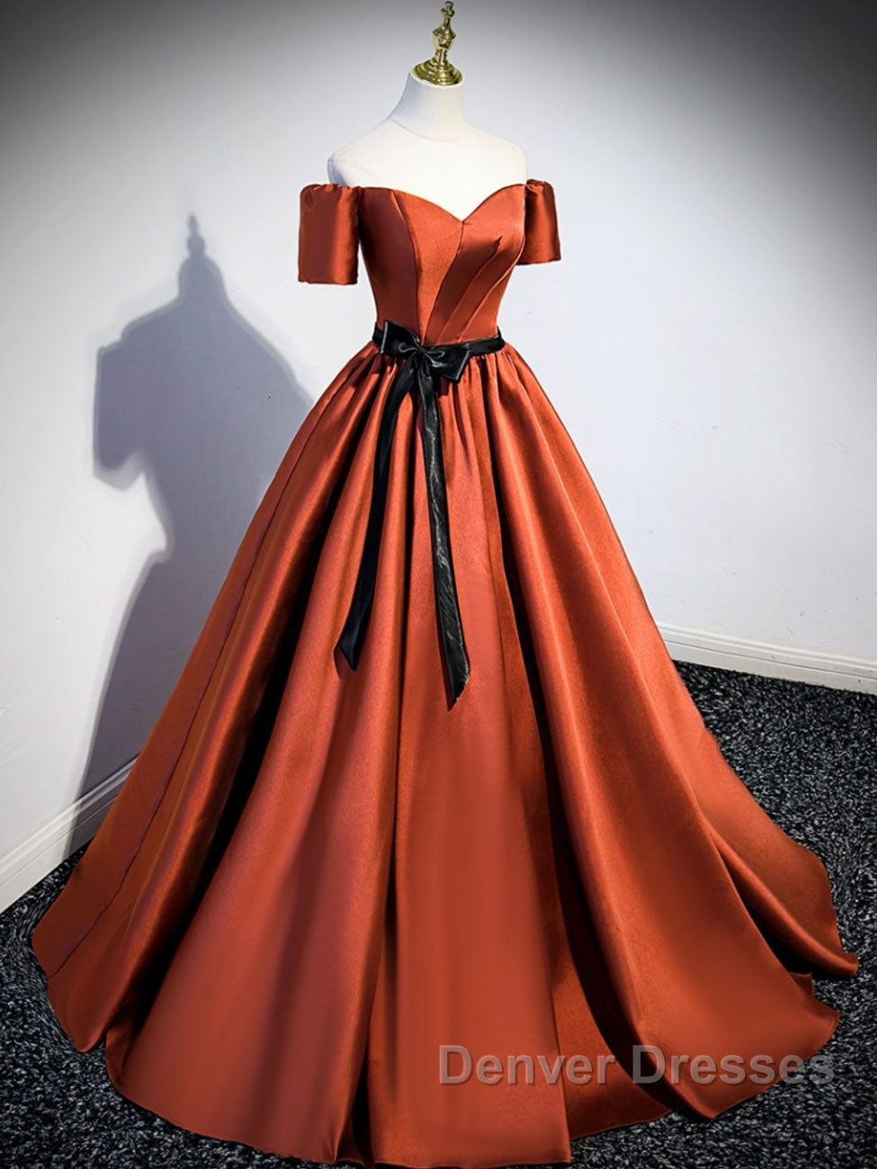 A-Line Satin Orange Long Prom Dress, Orange Formal Evening Dress