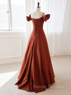 A-Line Satin Orange Long Prom Dress, Orange Long Formal Dress