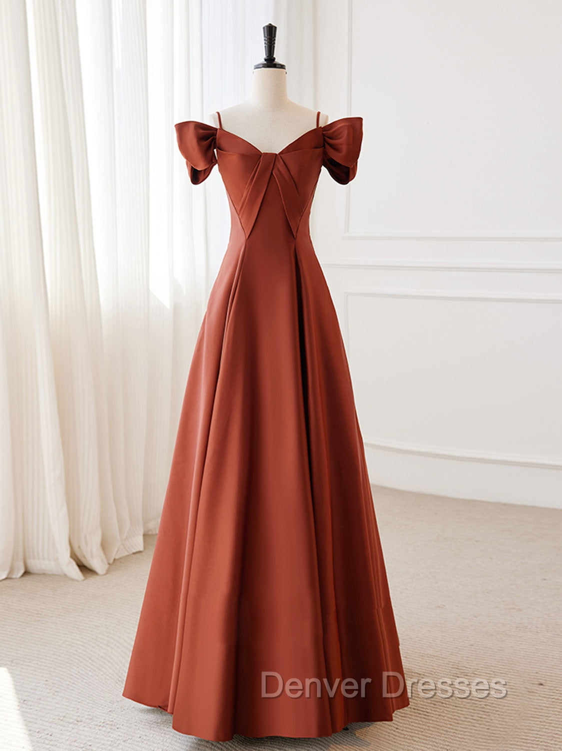 A-Line Satin Orange Long Prom Dress, Orange Long Formal Dress Main image