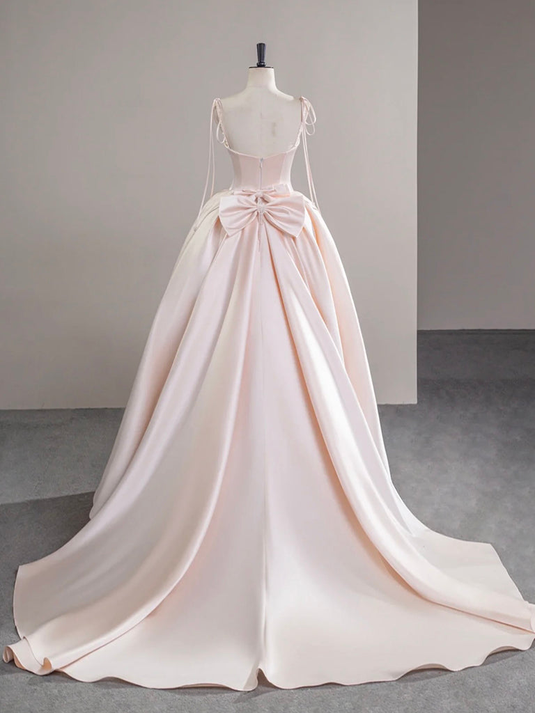 A-Line Satin Pink Champagne Long Prom Dress, Pink Champagne Long Evening Dress Secondary image