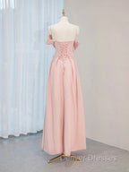 A-Line Satin Pink Long Prom Dress, Pink Long Formal Dress