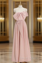A-Line Satin Pink Long Prom Dress, Pink Long Formal Dress