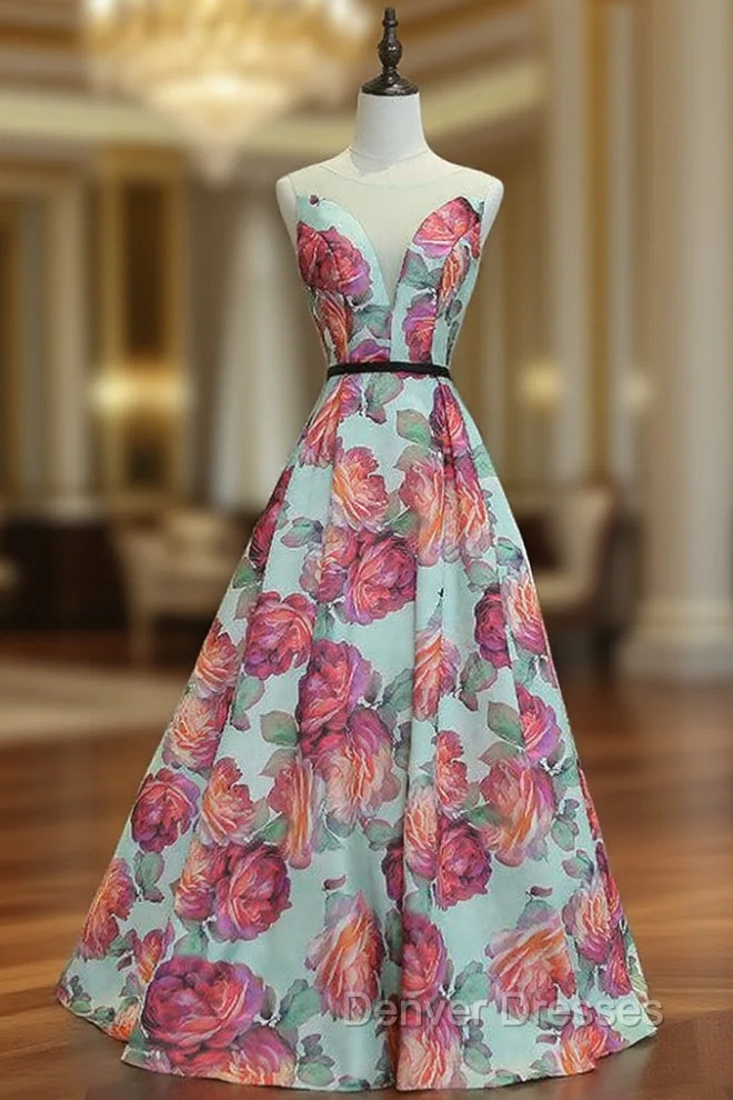 A-line Satin Print Prom Dress Main image