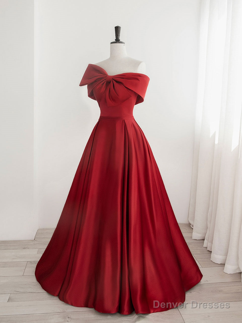 A-Line Satin Red Long Prom Dresses, Red Long Formal Dresses Secondary image