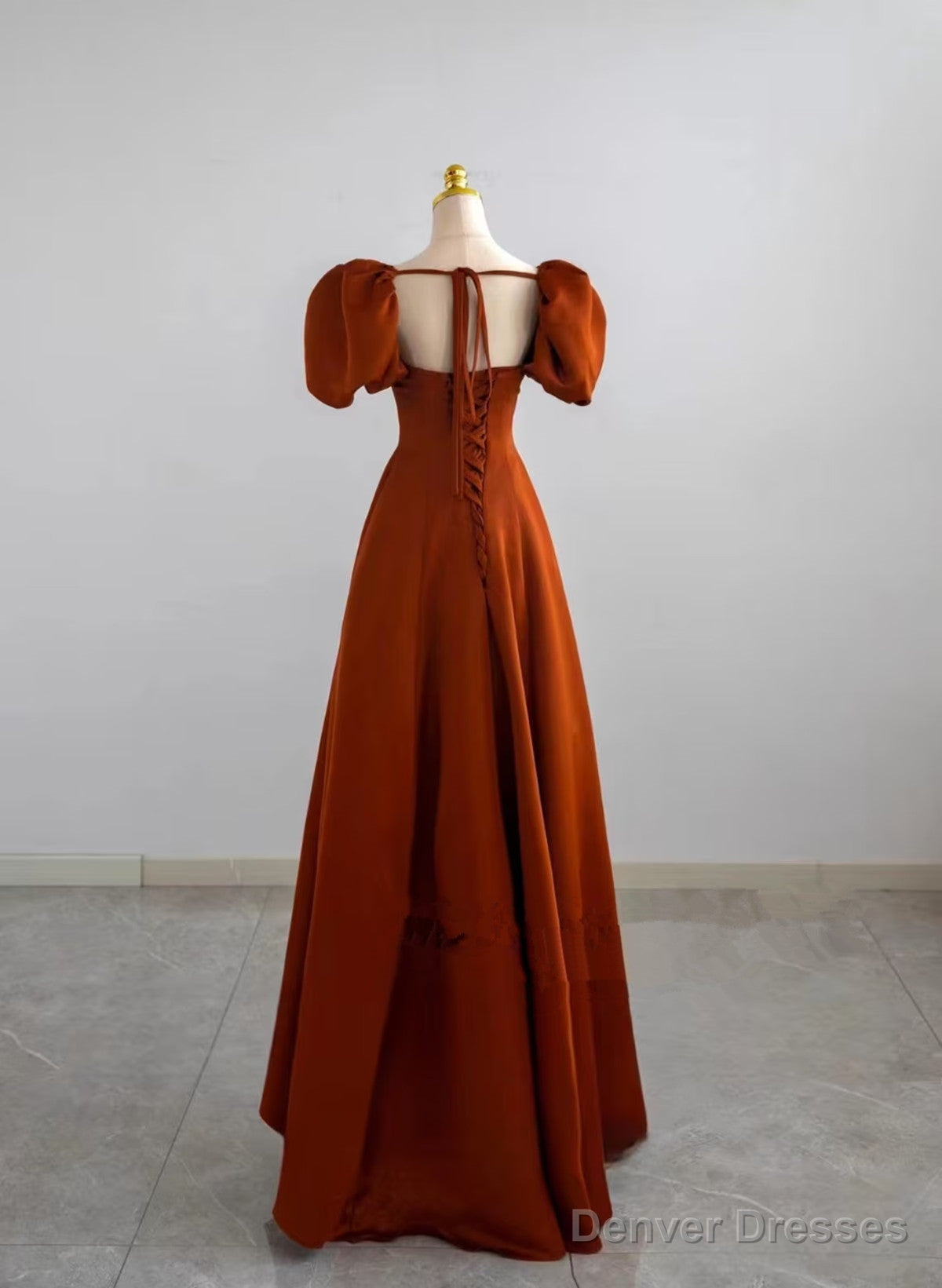 A-Line Satin Simple Short Sleeves Long Formal Dress, Satin Prom Dress
