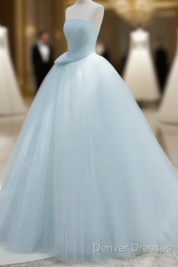 A-Line Satin Tulle Blue Quinceanera Dress Long Prom Dress Ball Gown Off Shoulder Main image