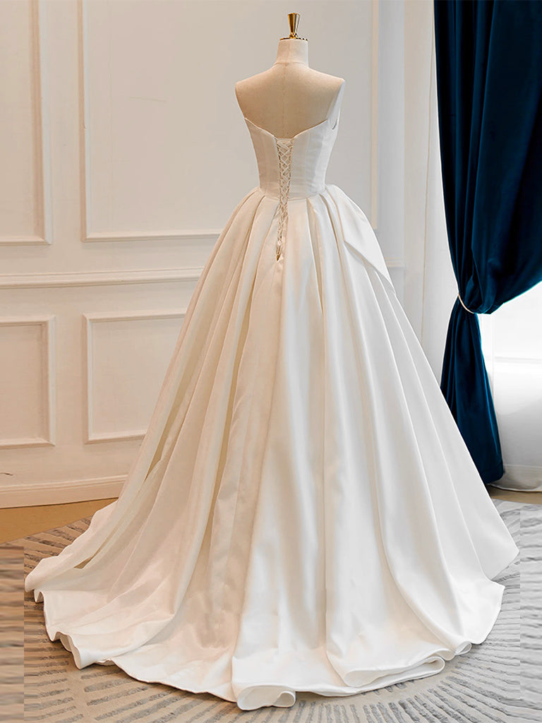A-Line Satin White Long Prom Dress, White Long Formal Dress Secondary image