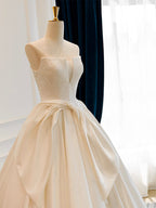 A-Line Satin White Long Prom Dress, White Long Formal Dress