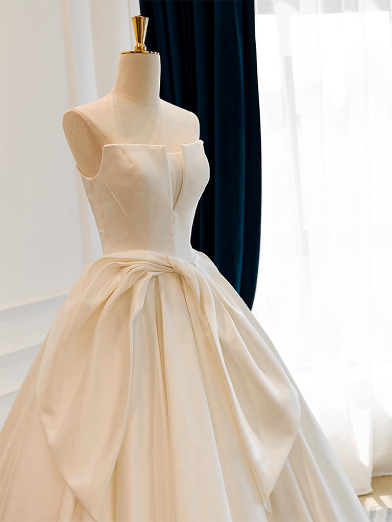 A-Line Satin White Long Prom Dress, White Long Formal Dress