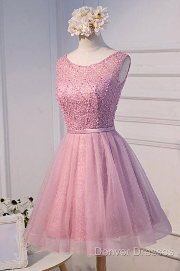 A-Line Scoop Neck Short Tulle Homecoming Dress With Beading Secondary image