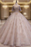 A-Line Scoop Neckline Gray Blue Long Prom Dress, Tulle Lace Long Evening Dress