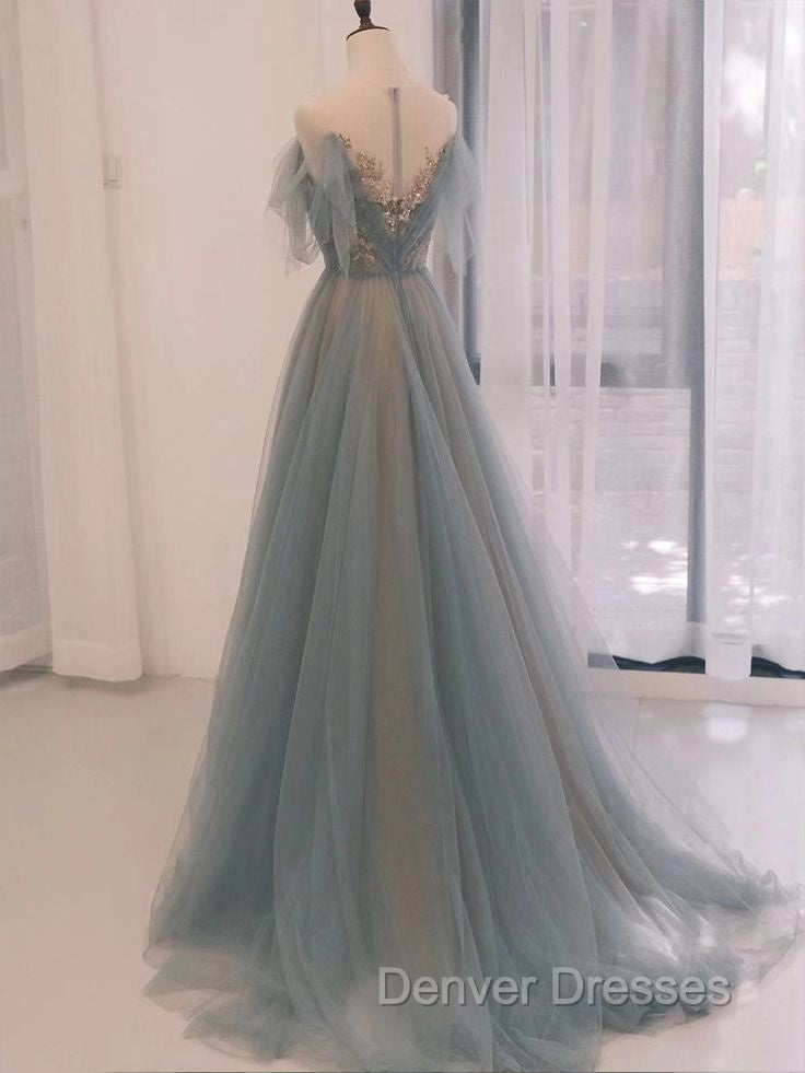 A-Line Scoop Neckline Tulle Long Prom Dress with Sequin Secondary image