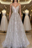 A line sequin long prom Dress, Champagne sequin evening Dress