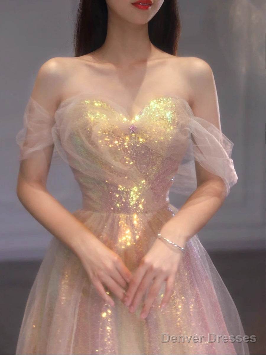 A-Line Sequins Off Shoulder Simple Long Formal Dress, Sweetheart Prom Dress Evening Dress Secondary image