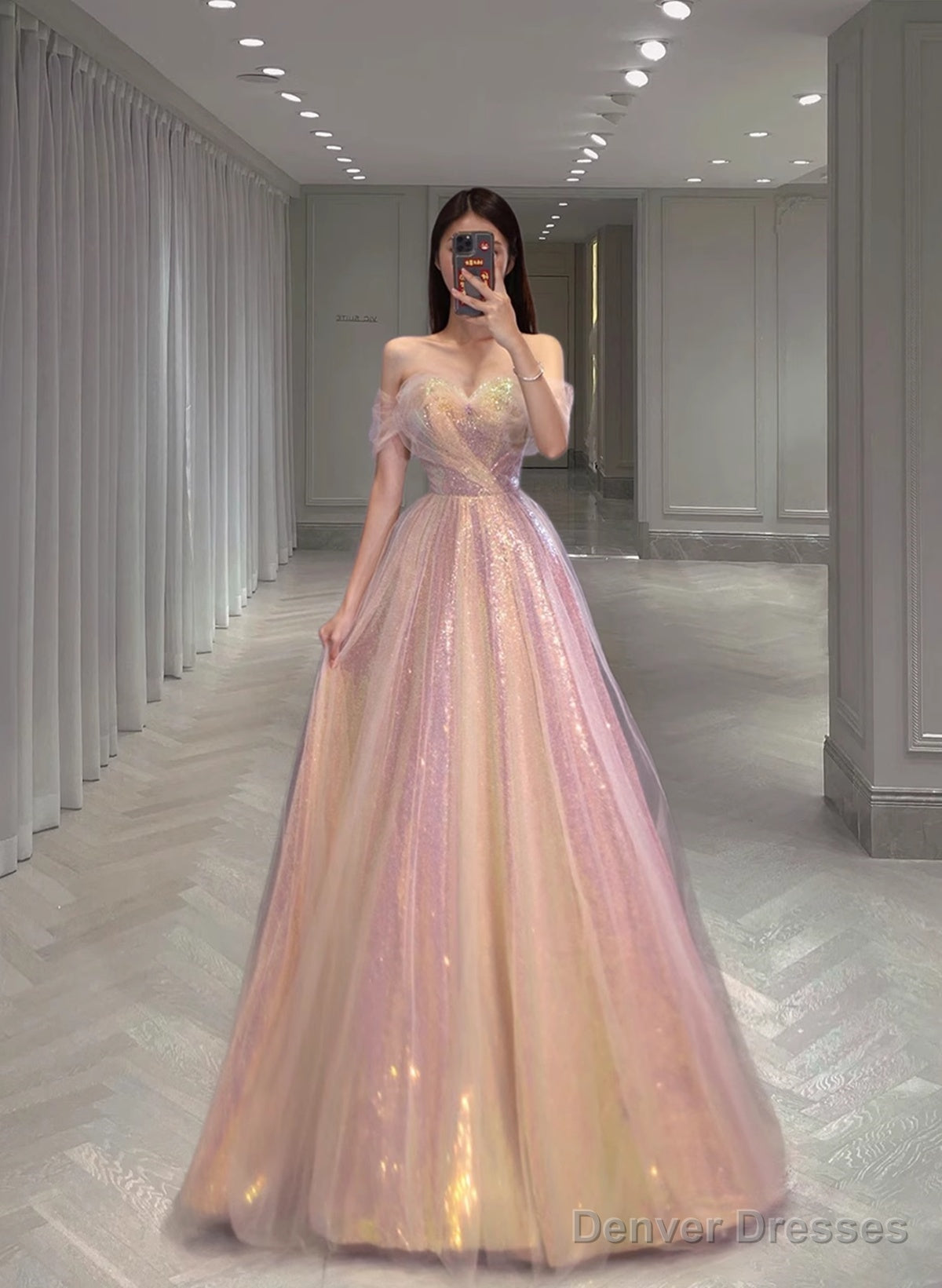 A-Line Sequins Off Shoulder Simple Long Formal Dress, Sweetheart Prom Dress Evening Dress Main image