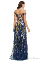 A Line Sequins Off the Shoulder Long Prom Dresses