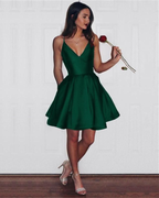 A-Line Short Prom Dress Dark Green Homecoming Dress