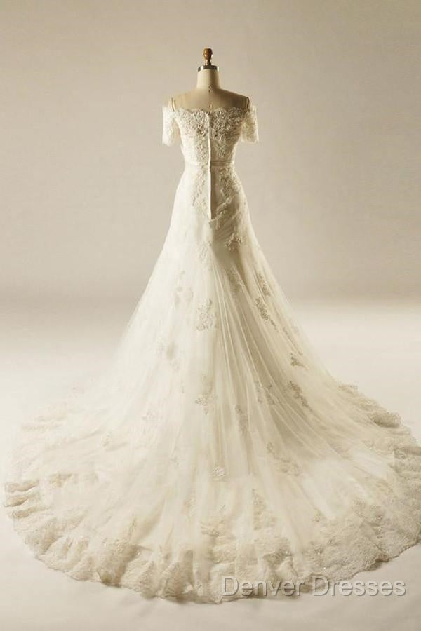 A-Line Short Sleeve Waist Lace Wedding Dress With Appliques Beading Secondary image