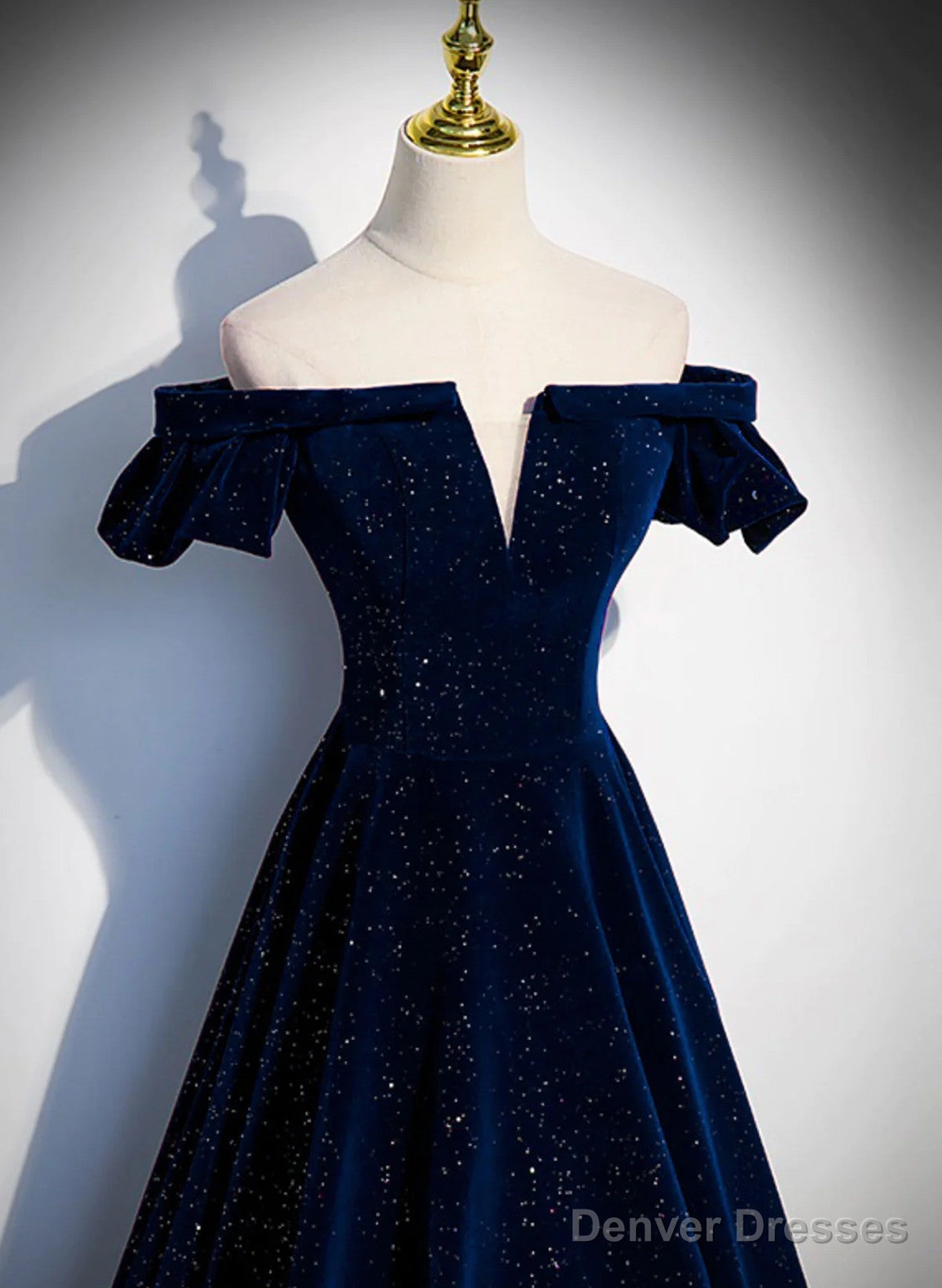 A-Line Simple Navy Blue Velvet Off Shoulder Prom Dress, Navy Blue Evening Dress Secondary image