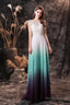 A Line Sleeveless Appliques Ombre Silk Like Satin Floor Length Prom Dresses