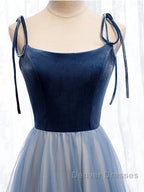 A Line Sleeveless Floor Length Blue Prom Dress, Blue Long Formal Bridesmaid Evening Dress