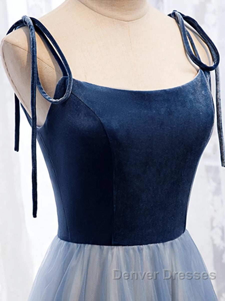 A Line Sleeveless Floor Length Blue Prom Dress, Blue Long Formal Bridesmaid Evening Dress