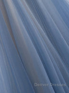 A Line Sleeveless Floor Length Blue Prom Dress, Blue Long Formal Bridesmaid Evening Dress