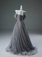 A-Line Spaghetti Strap Mesh Sequin Long Prom Dress Graduation Prom Adult Ceremony Dress
