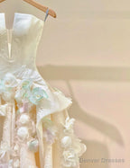 A-Line Spaghetti Strap Satin Long Prom Dress, Beautiful Applique Wedding Dress