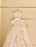 A-Line Spaghetti Strap Satin Long Prom Dress, Beautiful Applique Wedding Dress