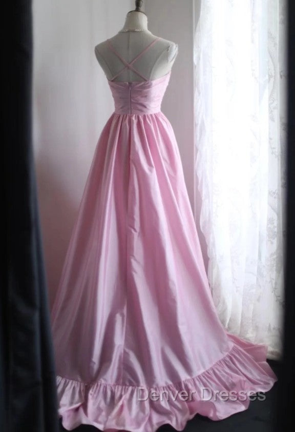 A-Line Spaghetti Strap Satin Long Wedding Dress Birthday Quinceanera Dress Prom Dress