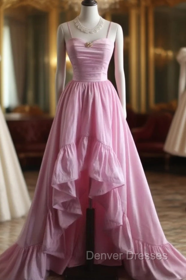 A-Line Spaghetti Strap Satin Long Wedding Dress Birthday Quinceanera Dress Prom Dress Main image