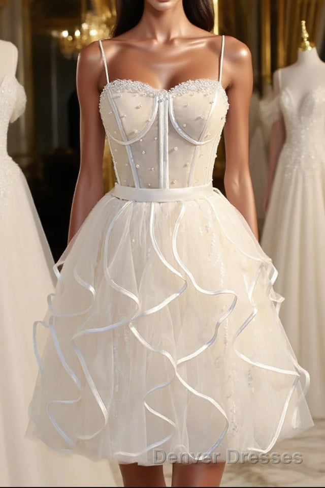 A-Line Spaghetti Strap Tulle Short Homecoming Dress Main image