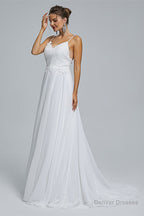 A-Line Spaghetti Straps Beach Lace Wedding Dresses