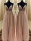 A-line Spaghetti Straps Beading Floor-Length Tulle Dress