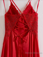 A-line Spaghetti Straps Corset Back Prom Dress With Split