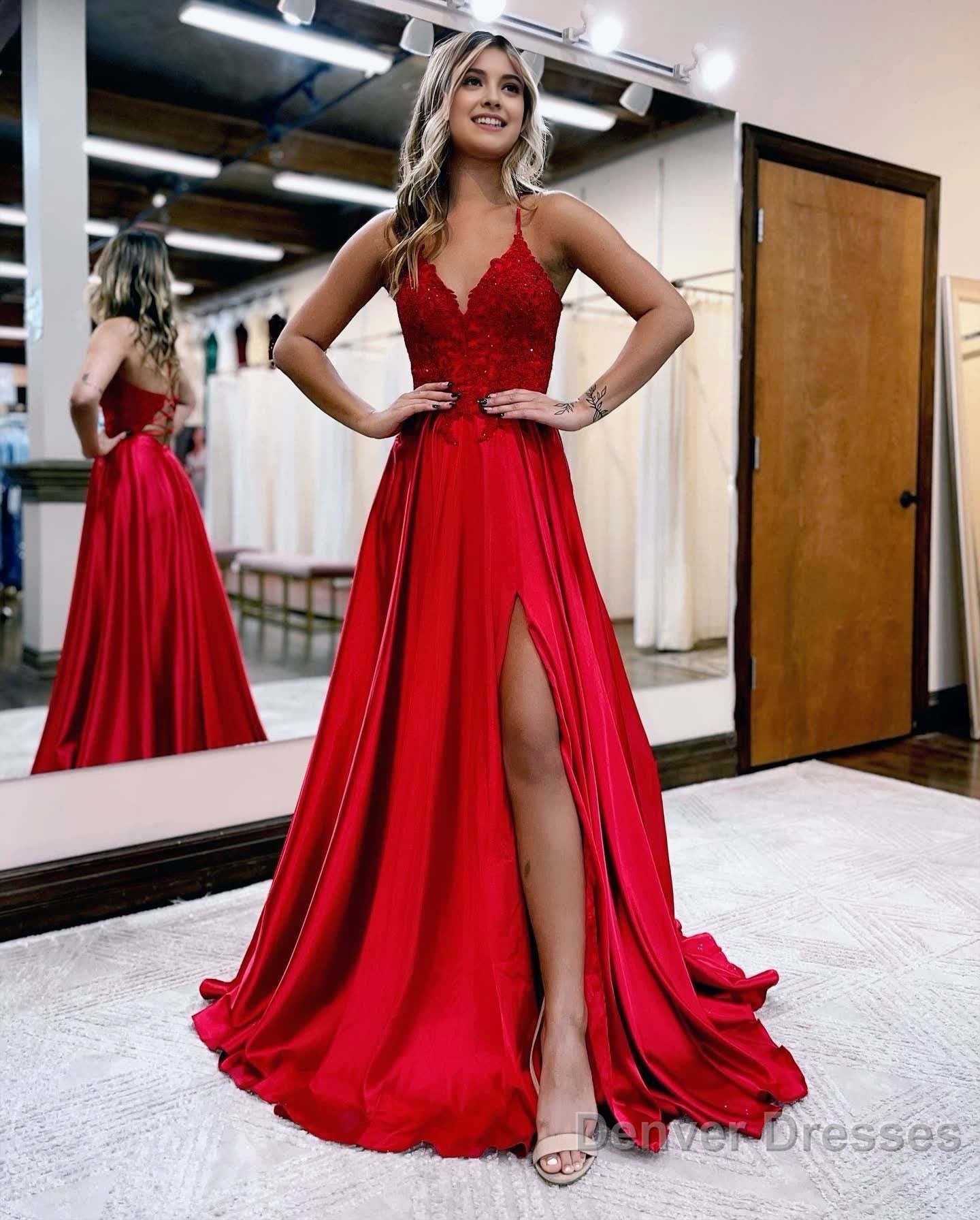 A-line Spaghetti Straps Corset Back Prom Dress With Split Main image