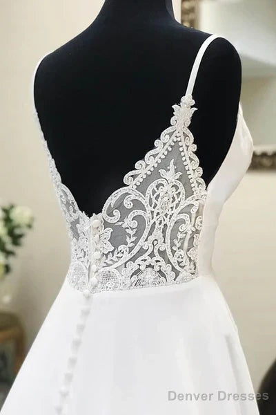 A-Line Spaghetti Straps Lace Appliques Simple Wedding Dress V-Neck Sexy Secondary image