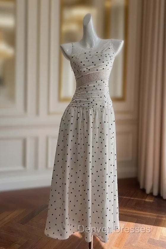 A Line Spaghetti Straps Polka Dots Lace Chiffon Prom Dress Formal Dress Main image