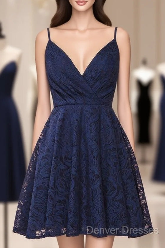 A-Line Spaghetti Straps Short Lace Homecoming Dress Main image