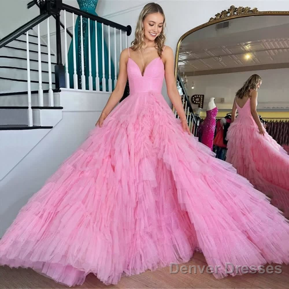 A-Line Spaghetti Straps Tiered Tulle Prom Dress Secondary image