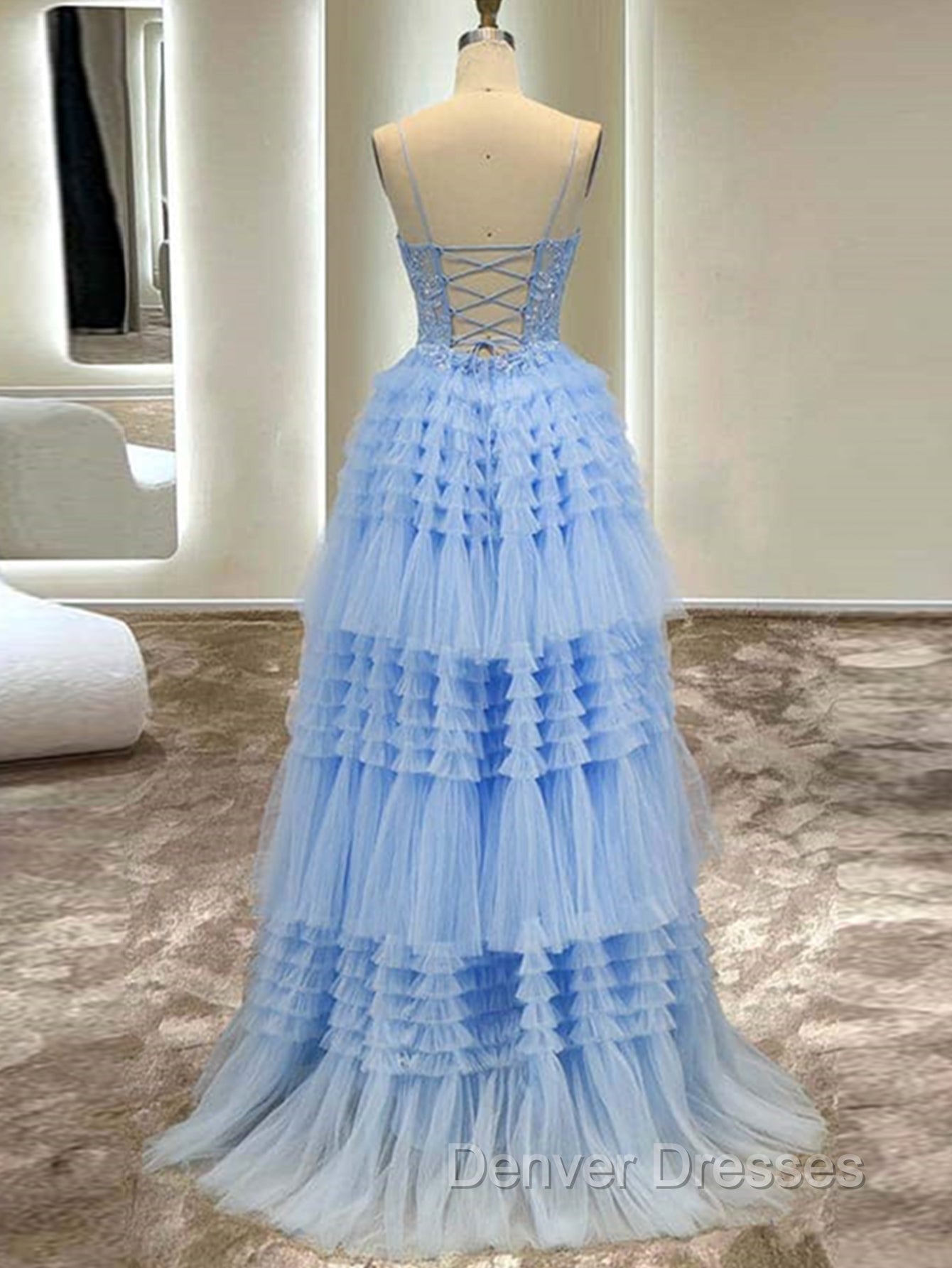A-Line Spaghetti Straps Tulle Long Prom Dress Secondary image