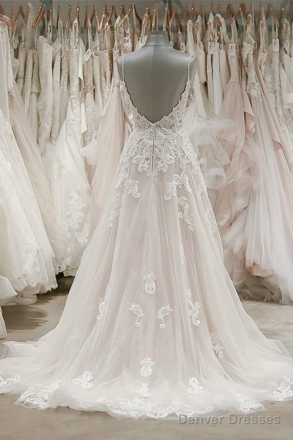 A Line Spaghetti Straps Tulle Wedding Dresses Appliqued Bridal Dresses Secondary image