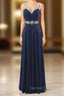 A-Line Spaghetti V-neck Chiffon Pleats Beading Bridesmaid Dress