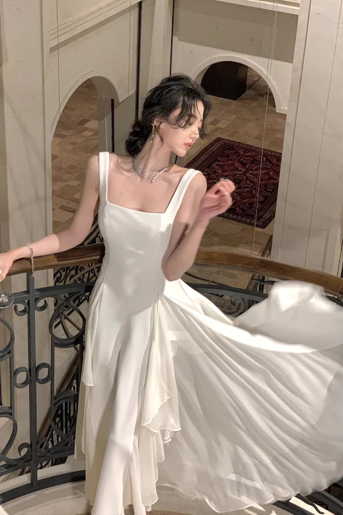 A Line Square Neck Prom Dress, Ankle Length Birthday Outfits