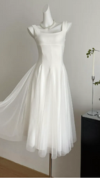 A Line Square Neck Prom Dress Elegant Evening Gown