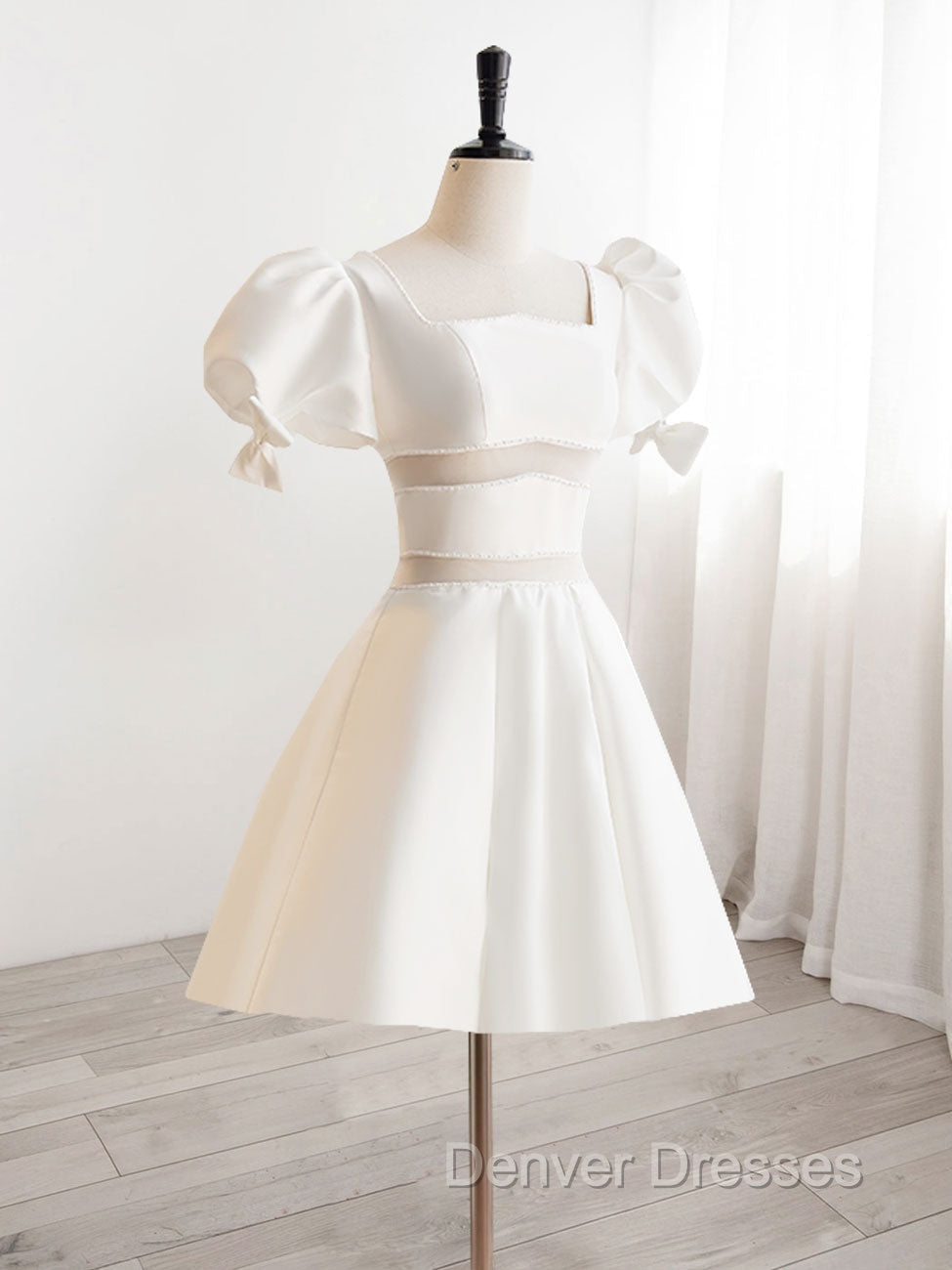 A-Line Square Neckline Ivory Short Prom Dress, Cute  lvory Homecoming Dress Secondary image