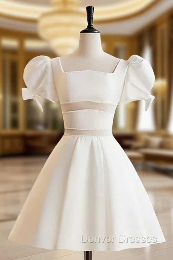 A-Line Square Neckline Ivory Short Prom Dress, Cute  lvory Homecoming Dress Main image